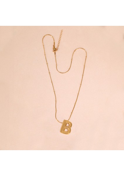 Çelik Kadın Kolye, Gold Renk Harf Kolye, Boncuk Detaylı, NO:191A modelleri