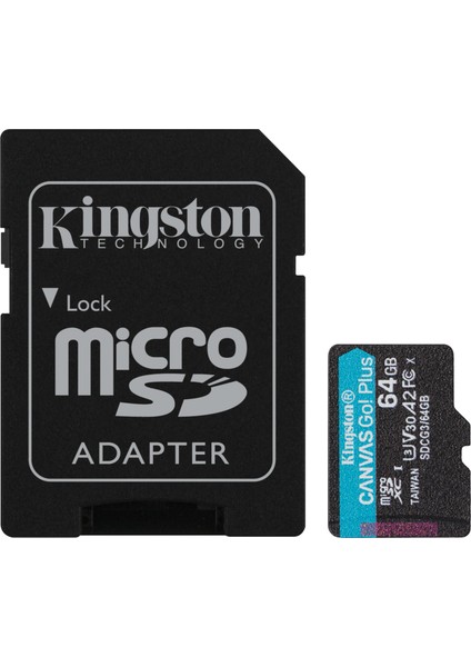 SDCG3-64GB 64GB microSDXC Canvas Go Plus 170R A2 U3 V30 Card + ADP Hafıza Kartı