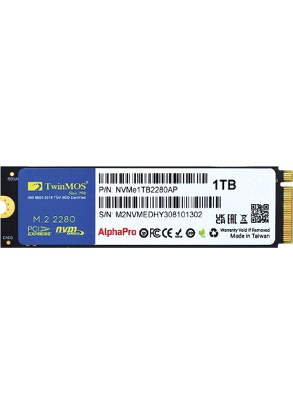 1TB M.2 PCIe Gen3 NVMe SSD (3600-3250Mb-s) NVMe1TB2280AP TLC 3DNAND Ssd