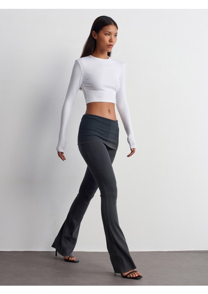 Tişört Crop Uzun Kollu Beyaz