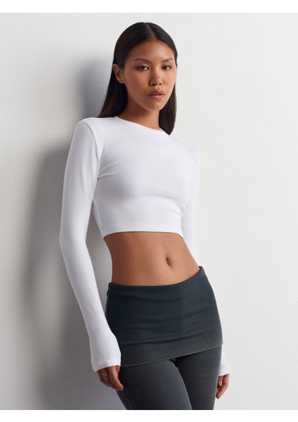 Tişört Crop Uzun Kollu Beyaz modelleri
