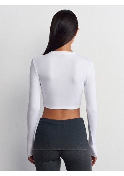Tişört Crop Uzun Kollu Beyaz fırsatları