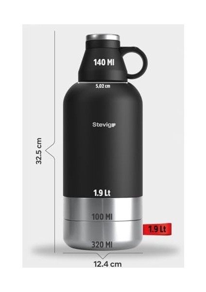 4 Multi-Cup Çelik Termos 1,9 Lt. Black ST-212