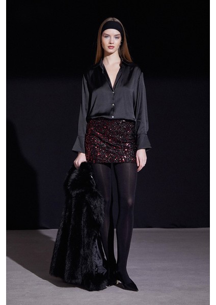 Pul Detaylı Mini Etek Bordo fiyatları