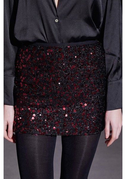 Pul Detaylı Mini Etek Bordo indirimleri