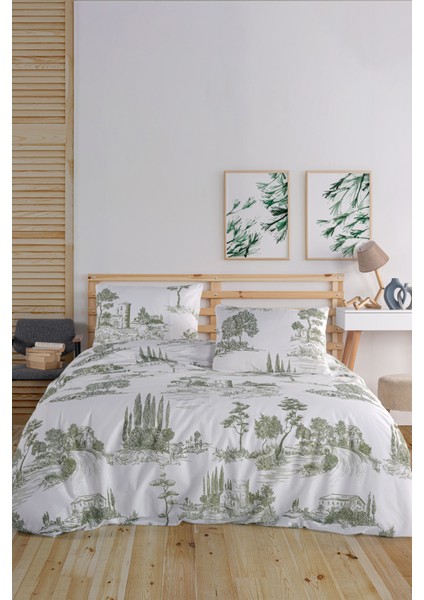 Vintage Green %100 Pamuk Çift Kişilik Nevresim Seti modelleri