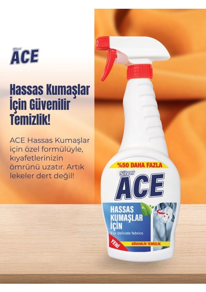 Silver ACE Kumaş ve Hassas Yüzeyler Için Güçlü Leke Çıkarıcı Sprey 750 M