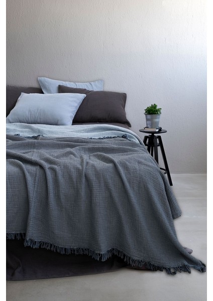 Cocoon Pamuk 4 Kat Müslin Yatak Örtüsü Koyu Mavi / Açık Mavi 240X260