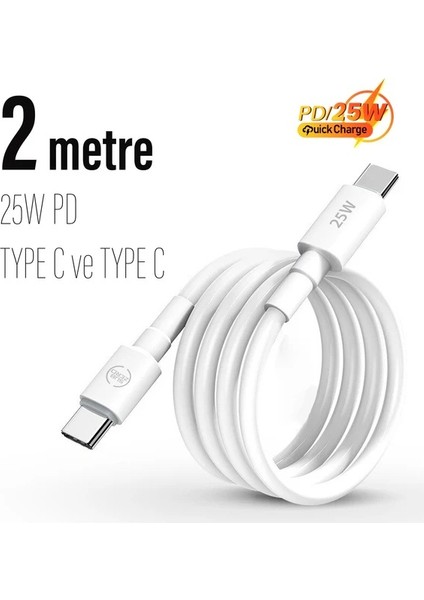 CL74 Type-C - Type-C Ye Şarj Kablosu 2 Metre 25W Süper Hızlı Şarj