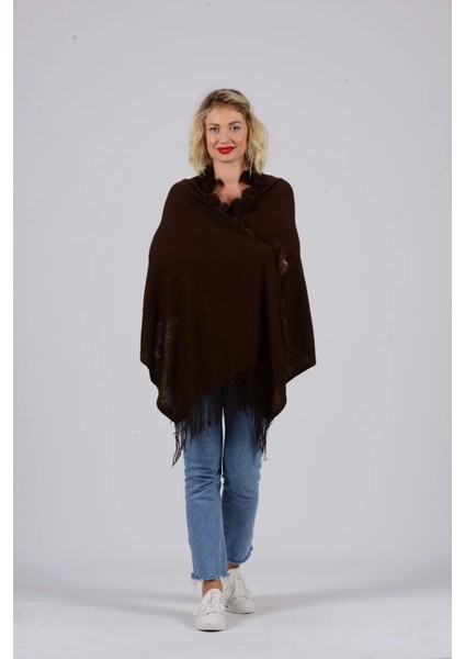 Angora Ponponlu Şal 60X180 - Koyu Kahve