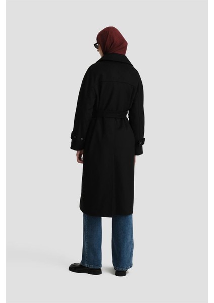Kruvaze Oversıze Kaban 24KH7614 Siyah