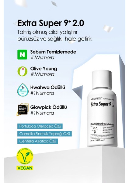 Gözenek ve Siyah, Beyaz Nokta Solüsyonu Medipeel Extra Super 9 Plus 250 ml 8809409340241, One Size