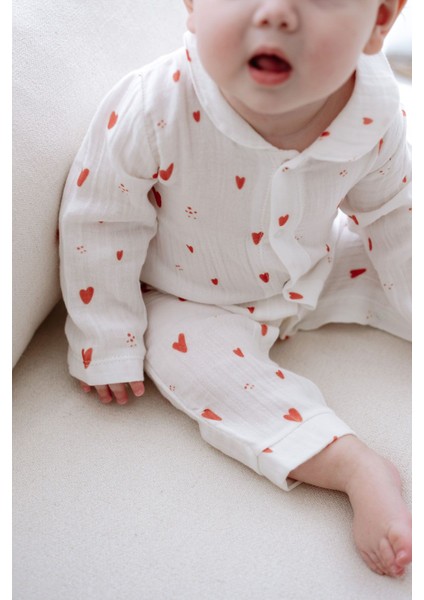 Müslin Bebek Tulumu | Red Hearts