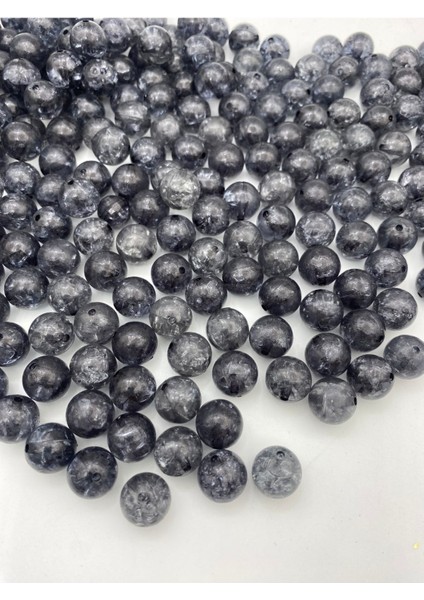 100GR 14MM Füme / Antrasit Koyu Gei Çatlak Model Akrilik Boncuk, Çanta Boncuğu (100GR, ~62 Adet)