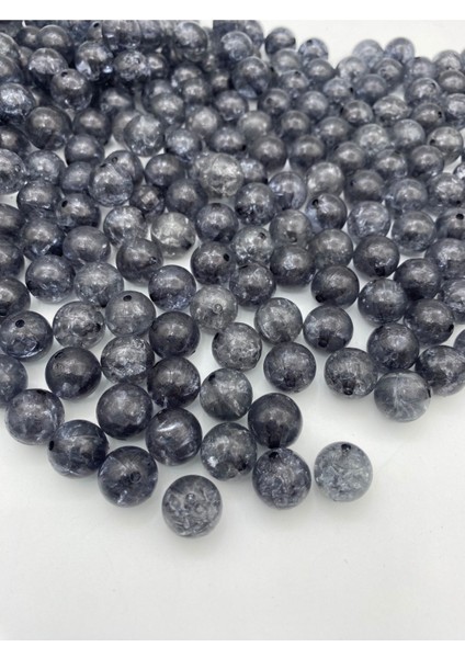 100GR 14MM Füme / Antrasit Koyu Gei Çatlak Model Akrilik Boncuk, Çanta Boncuğu (100GR, ~62 Adet)