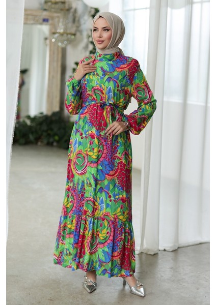 Lacey Dokuma Viskon Elbise 1320 - Fuşya