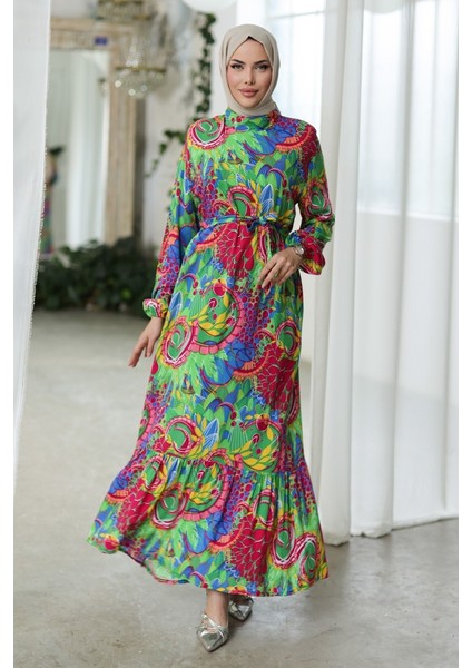 Lacey Dokuma Viskon Elbise 1320 - Fuşya fiyatları