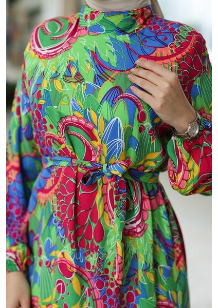 Lacey Dokuma Viskon Elbise 1320 - Fuşya indirimleri