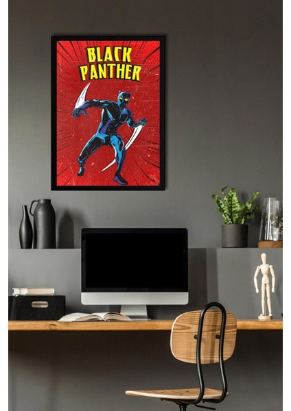 Black Panther Çerçeveli Tablo - Marvel Çizgi Roman Tasarımlı Poster Tablo fiyatları
