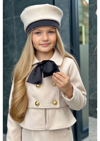 Kız Çocuk Asimetrik Kesim ve Düğme Detaylı Ceket Eteği Fırfır Detaylı Krem Kaşe Etekli Takım fırsatları