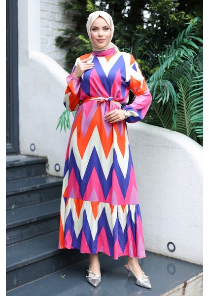 Fadel Dokuma Viskon Elbise 1317 - Turuncu