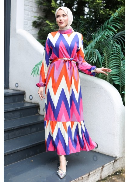 Fadel Dokuma Viskon Elbise 1317 - Turuncu modelleri