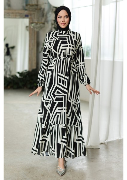 Elar Dokuma Viskon Elbise 1314 - Siyah modelleri