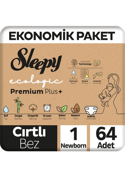 Ecologic Ekonomik Paket Bebek Bezi 1 Numara Newborn 64 Adet