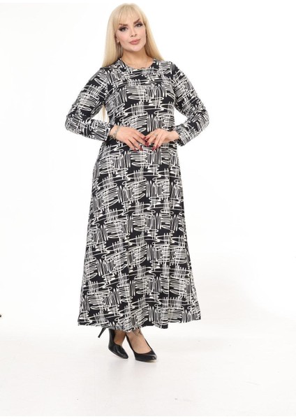 Kadın Büyük Beden Siyah Beyaz Karışık Desen Elbise fiyatları