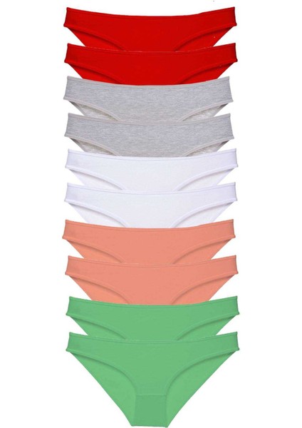 10 Adet Süper Eko Set Likralı Kadın Slip Külot Kırmızı Gri Beyaz Pudra Yeşil