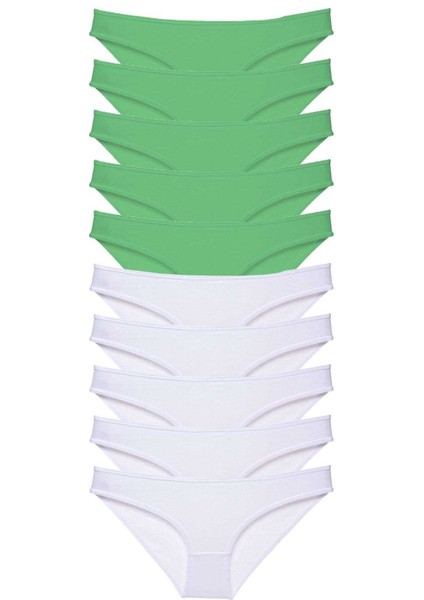 10 Adet Eko Set Likralı Kadın Slip Külot Yeşil Beyaz