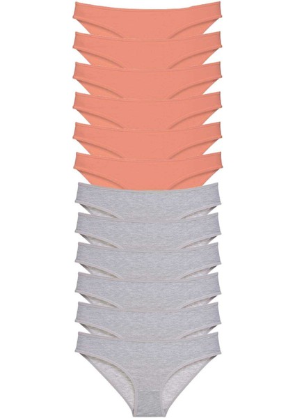 12 Adet Süper Eko Set Likralı Kadın Slip Külot Pudra Gri