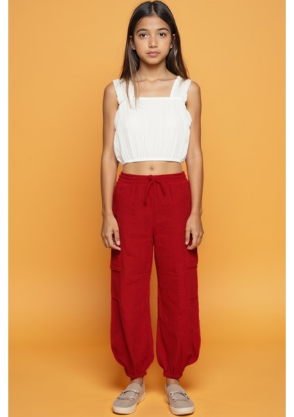 Varsi Kırmızı Çizgili Kız Çocuk Pantolon
