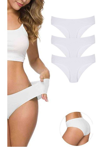 3 Adet Kadın Dikişsiz Lazer Kesim Esnek Iz Yapmayan Külot Beyaz