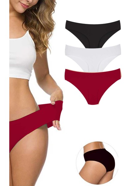 3 Adet Kadın Dikişsiz Lazer Kesim Esnek Iz Yapmayan Külot S5