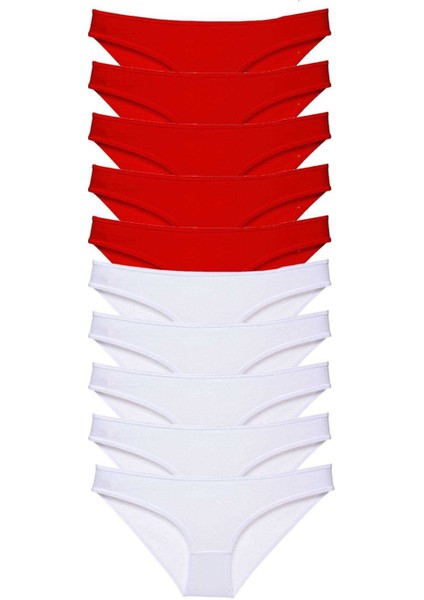 10 Adet Süper Eko Set Likralı Kadın Slip Külot Kırmızı Beyaz