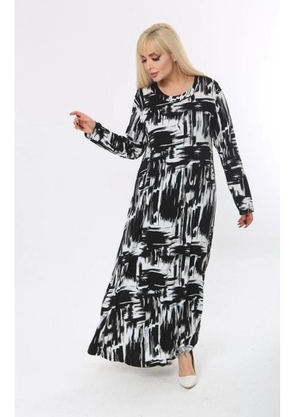 Kadın Büyük Beden Siyah Beyaz Trend Desen Elbise fiyatları