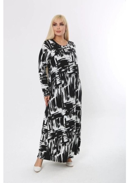 Kadın Büyük Beden Siyah Beyaz Trend Desen Elbise indirimleri