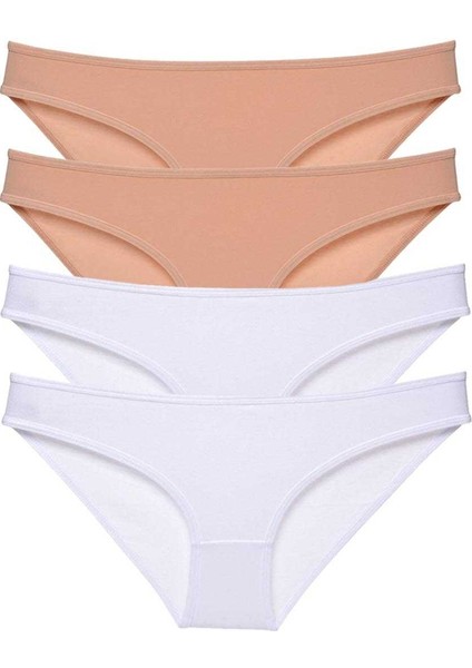 4 Adet Süper Eko Set Likralı Kadın Slip Külot Ten Beyaz