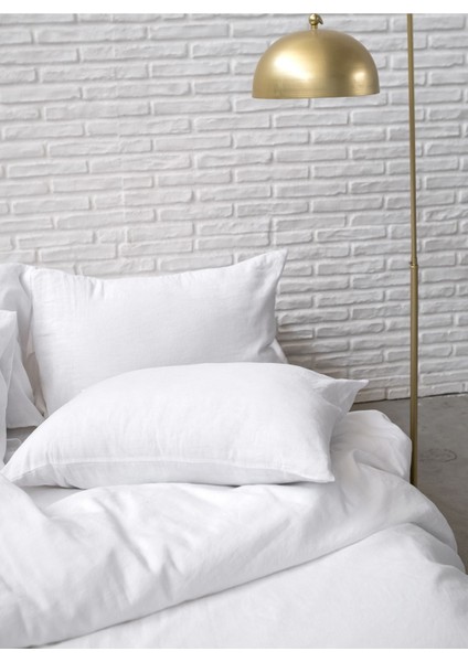 Washed Linen Keten Çift Kişilik Nevresim Beyaz 233 x 228