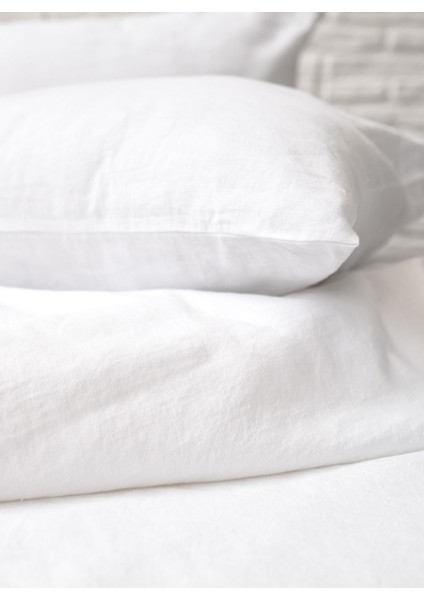 Washed Linen Keten Çift Kişilik Nevresim Beyaz 233 x 228