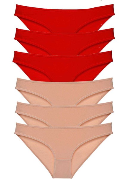 6 Adet Eko Set Likralı Kadın Slip Külot Kırmızı Ten