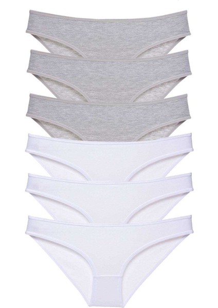 6 Adet Süper Eko Set Likralı Kadın Slip Külot Gri Beyaz