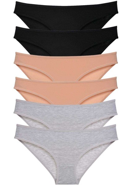6 Adet Süper Eko Set Likralı Kadın Slip Külot Siyah Ten Gri