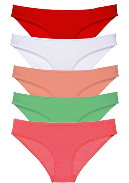 5 Adet Süper Eko Set Likralı Kadın Slip Külot Kırmızı Beyaz Pudra Yeşil Fuşya