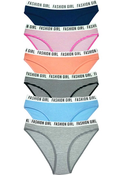 6 Adet Beli Yazılı Lastik Pamuk Kadın Külot fiyatları