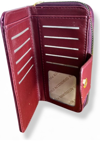 Kadın Bordo Renkli Fermuarlı ve Çıtçıtlı Kağıt ve Bozuk Para Bölmeli Büyük Boy Cüzdan. modelleri