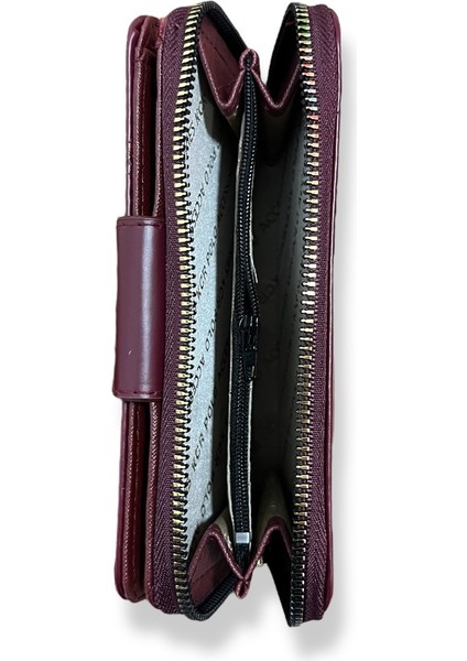 Kadın Bordo Renkli Fermuarlı ve Çıtçıtlı Kağıt ve Bozuk Para Bölmeli Büyük Boy Cüzdan. fırsatları
