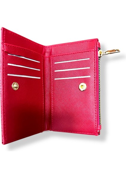Kadın Kırmızı Renkli Fermuarlı ve Çıtçıtlı Kağıt ve Bozuk Para Bölmeli Cüzdan. fiyatları