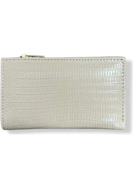 Kadın Bej Renkli Fermuarlı ve Çıtçıtlı Kağıt ve Bozuk Para Bölmeli Cüzdan.